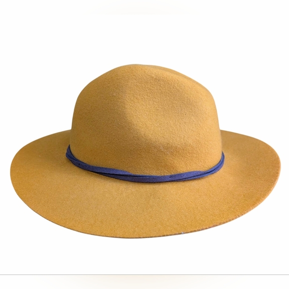 100% Wool Hat Gold Yellow With Brown Accent Tie - Picture 2 of 11